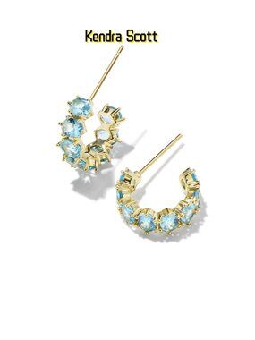 Cailin Gold Huggie Earrings in Aqua Crystal